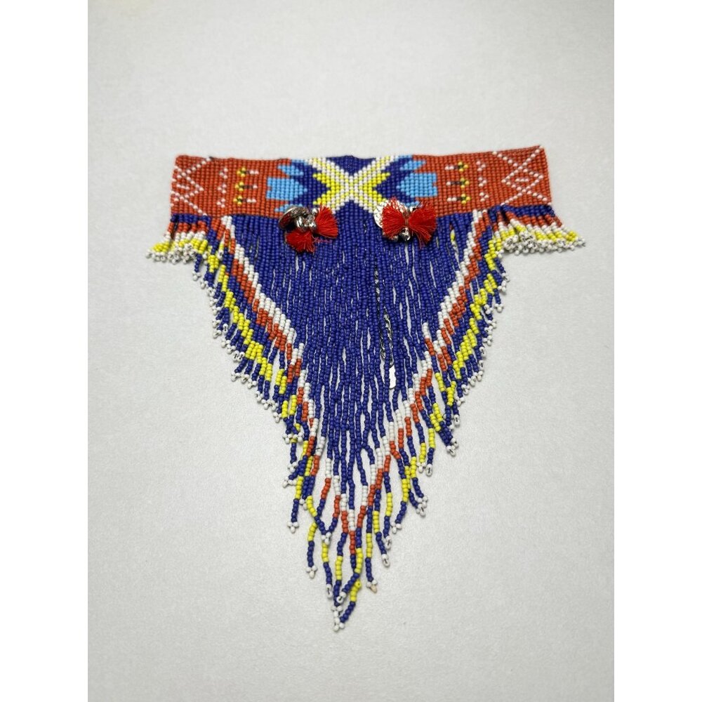 Zara Tribal Native inspired Beaded Bib Fringe Necklace Statement Bold Color - Picture 10 of 10